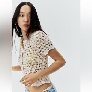 Divided Ivory Crochet Knit Top